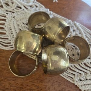 Vintage Hammered Brass Napkin Ring Holders set 6